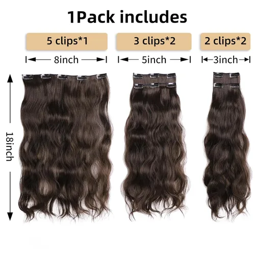 Miniatura 3 de Extensiones rubias onduladas con clip, de 18 pulgadas de largo, sintéticas, invisibles, gruesas, postizas, para mujeres, 5 piezas, rizadas, suaves