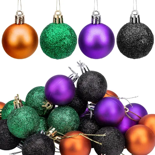 Miniatura 8 de Deloky 24 bolas de adorno de Halloween con purpurina, bolas colgantes inastillables de Halloween de 1.6 pulgadas, adornos brillantes de árbol negro