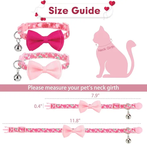Miniatura 2 de PUPTECK Collar de perro con campana, paquete de 2 unidades, collar ajustable para cachorros, dulce regalo para perros pequeños, gatos y mascotas