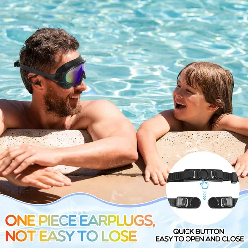 Miniatura 6 de Kanayu 6 gafas de natación para adultos, visión amplia, sin fugas, antiniebla, con tapones para los oídos, clip de nariz para adultos, hombres
