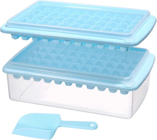 2 paquetes de bandejas para cubitos de hielo con tapa y cubo para congelador, bandeja de 55 cubitos de hielo de liberación fácil con cubierta,
