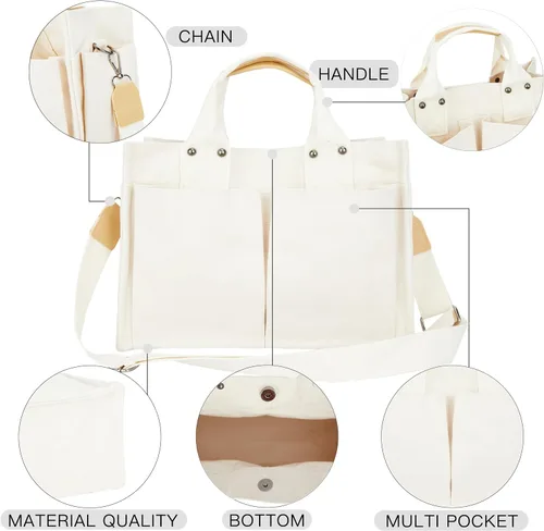 Miniatura 3 de YCPURSEDN Bolsas de lona con múltiples bolsillos simples y de moda para mujer