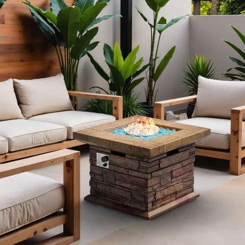 Miniatura 10 de SUNBURY Hoguera de Propano al Aire Libre, Hoguera de Gas para Patio Exterior, Mesa de Fuego al Aire Libre de Piedra, Columna de Fuego 40,000 BTU