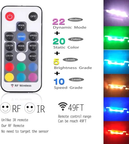Miniatura 4 de AIBOO Kit de iluminación LED para estante de vidrio para iluminación lateral trasera con cable flexible y clip con control remoto RF (8 luces, RGB)