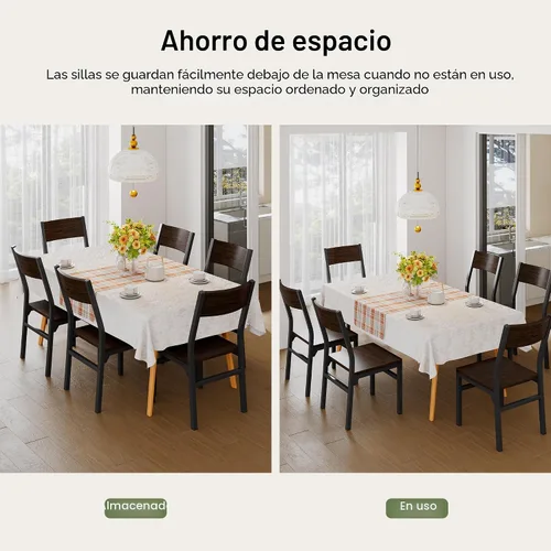 Miniatura 8 de Juego de 6 sillas de comedor Feonase, sillas de cocina modernas con respaldo ergonómico, tablero de MDF y patas de metal, sillas de cena