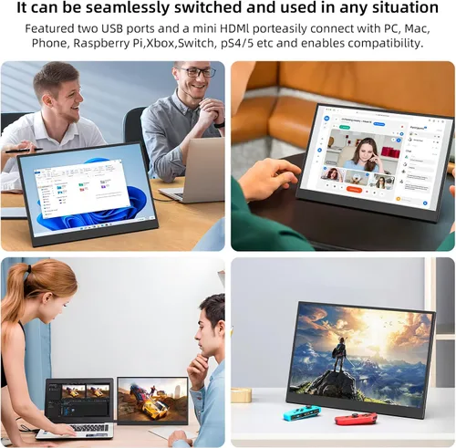 Miniatura 4 de Monitor portátil para juegos de 16 pulgadas 144Hz 1200P FHD IPS, USB-C HDMI, segunda pantalla ultrafina para portátil Switch PS5 Xbox, monitor