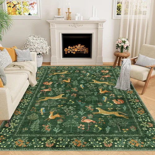 Miniatura 97 de DUKINO Alfombra de área de 6 x 9 pies, alfombra floral para sala de estar, ligera, antideslizante, lavable, alfombra de interior de pelo bajo