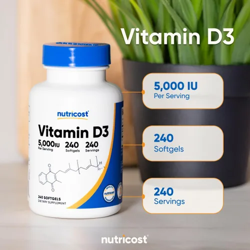 Miniatura 6 de Nutricost Vitamina D3 5,000 UI, 240 cápsulas blandas - Vitamina D sin OMG y sin gluten