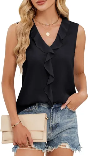 Miniatura 9 de Blooming Jelly Camiseta sin mangas con cuello en V y volantes para mujer