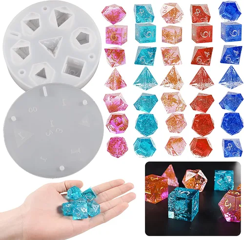 Molde de resina para dados de 7 cavidades, moldes de silicona de fundición de resina para decoración del hogar y fabricación de velas, molde en