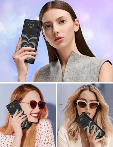 Miniatura 6 de Funda para Google Pixel 6A con diseño de corazón para niñas y mujeres, diseño único de moda negra con funda de cámara deslizante, fundas estéticas