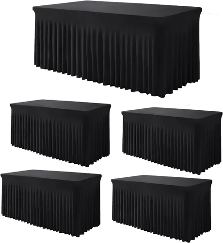 Miniatura 8 de TC27 - Mantel rectangular ajustable de elastano de 4 pies con falda plisada, sin arrugas, mantel rectangular para fiestas, bodas, banquetes