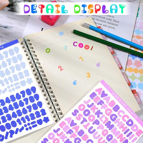Miniatura 3 de Tenare 30 hojas de calcomanías de números del alfabeto coloridas, autoadhesivas, manualidades, manualidades, álbumes de recortes, letras