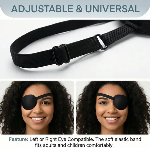 Miniatura 5 de Juego de parches médicos ajustables, 2 parches cómodos para ojos negros para ojos izquierdos o derechos, cubierta reutilizable para ojos