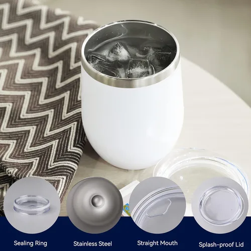 Miniatura 3 de DOMICARE - Juego de 16 vasos de vino de 12 onzas con tapa, hechos de acero inoxidable con aislamiento al vacío de doble pared, color blanco