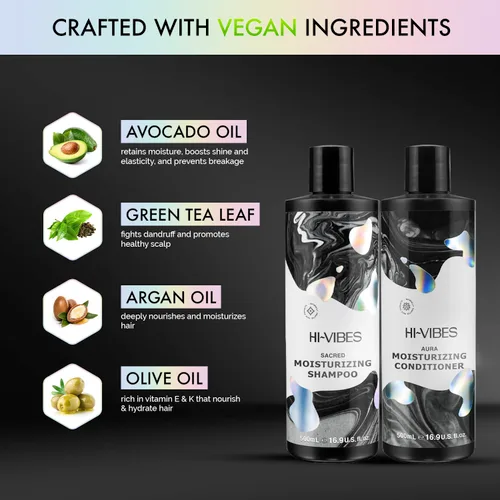 Miniatura 3 de MOEHAIR Hi-Vibes Champú y acondicionador de aceite de argán Infundido con aceites de aguacate, girasol y coco Limpia y nutre el cabello Juego