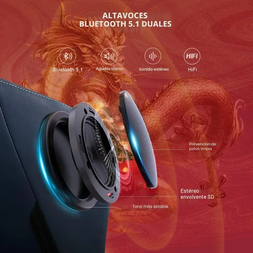 Miniatura 5 de GTPLAYER Silla de juegos con altavoces Bluetooth y reposapiés, silla de videojuegos de la serie Dragon, resistente, ergonómica, silla de oficina Azul