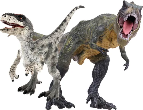 Miniatura 2 de Gemini&Genius Tyrannosaurus Rex y Velociraptor Set con mandíbula movible, juguetes de dinosaurio, figuras de acción del mundo de dinosaurios