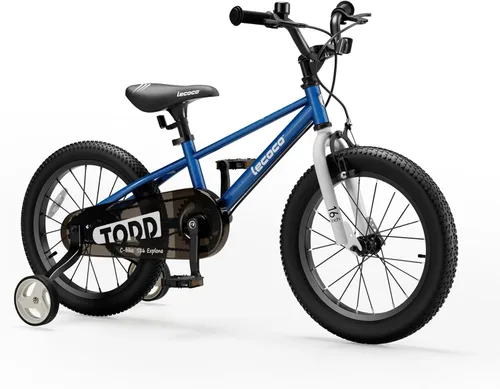 Miniatura 9 de lecoco Bicicleta infantil para niños y niñas, bicicleta infantil de 14, 16, 18 pulgadas, con ruedas de entrenamiento, frenos de pedal, freno de mano