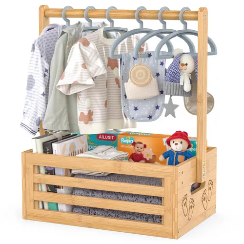 Miniatura 16 de BAMBOOHOMIE Cesta de Baby Shower, Canastas de Bebé con Asas y Percheros, Caja de Bebé para Baby Shower, Canasta de Regalo de Bienvenida para Bebé