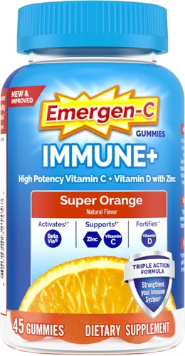 Emergen-C Immune+ Gomitas de apoyo inmunológico de triple acción, BetaVia (R), 1000 mg de vitamina C, vitaminas B, vitamina D y antioxidantes, súper