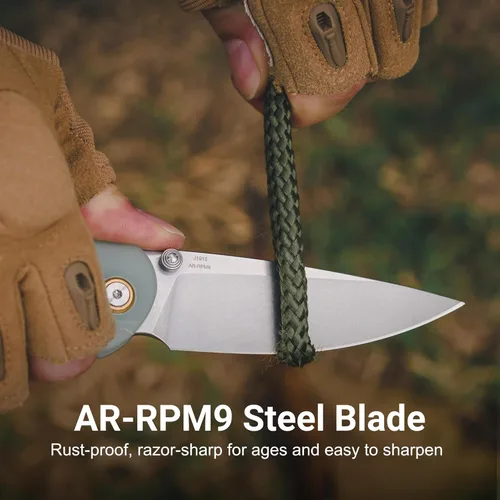 Miniatura 3 de CJRB Feldspar Cuchillo plegable de bolsillo Stonewash AR-RPM9, hoja de acero, mango táctico G10, cuchillos EDC, verde-grande (J1912)