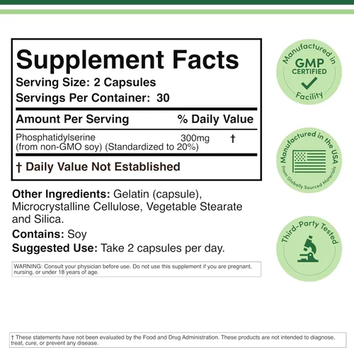 Miniatura 2 de PhosphatidylSerine Supplement 300mg Per Serving, 60 Capsules (Phosphatidyl Serine Complex) by Double Wood