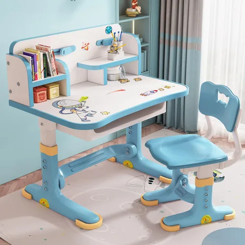Juego de escritorio y silla ajustable para niños con almacenamiento, cajones, estantería, mesa de escritura y tareas para niños y niñas, escritorio