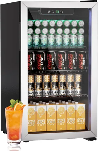 Miniatura 12 de Erivess - Refrigerador compacto para bebidas, 24 latas/0.9 pies cúbicos con puerta frontal de vidrio para refrescos, cerveza o vino, refrigerador