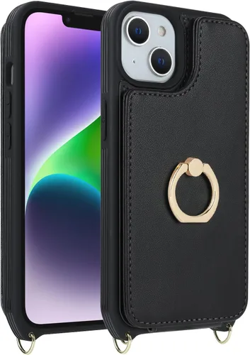 Miniatura 9 de Lipvina Funda para iPhone 13 con tarjetero y correa, cordón cruzado para mujer, bloqueo RFID, soporte de anillo, cierre a presión, bloqueo RFID