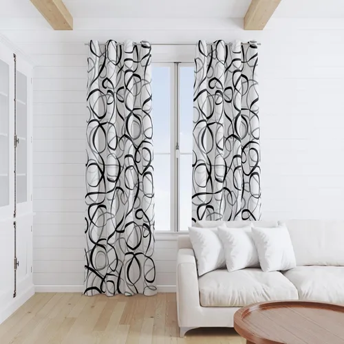 Miniatura 7 de Cortinas geométricas negras, grises y blancas, juego de 2 paneles de línea abstracta, patrón de arte moderno, tratamiento de ventana, oscurecimiento