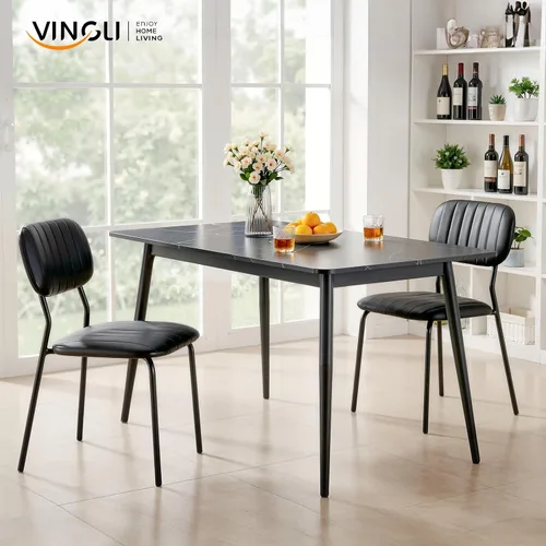 Miniatura 6 de VINGLI Juego de 2 sillas de comedor apilables, asiento acolchado de poliuretano con marco de metal, silla apilable para el hogar, cocina, oficina