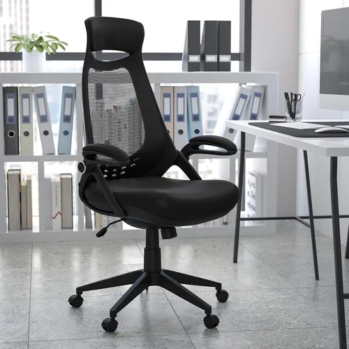 Miniatura 2 de Flash Furniture Ivan - Silla de oficina giratoria ejecutiva de malla negra con brazos abatibles