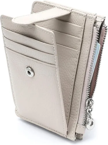 Miniatura 16 de Cartera delgada para mujer, de piel auténtica, tarjetero delgado con bloqueo RFID, carteras pequeñas