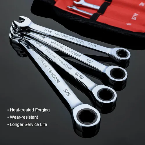 Miniatura 4 de Egofine Juego de llaves de trinquete de 8 piezas, juego de llaves de acero Cr-V SAE desde 1/4" hasta 11/16", llave de trinquete de 72 dientes, llave