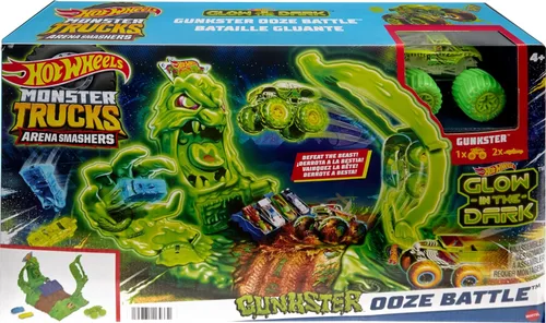 Miniatura 6 de Hot Wheels Monster Trucks Arena Smashers - Juego de Gunkster que brilla en la oscuridad con 1 camión de juguete Gunkster que brilla en la oscuridad