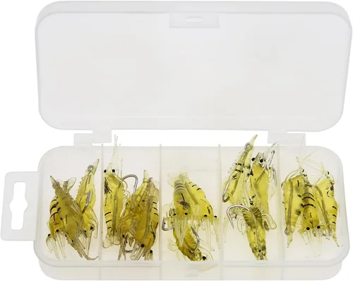 Miniatura 7 de 15 ganchos de cebo de camarón, señuelos de pesca de gambas suaves, señuelos de simulación para trucha y salmón