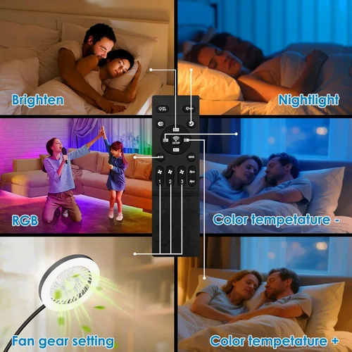Miniatura 3 de Ventilador de piso con lámpara de luces RGB 18w 1200Lm lámpara LED con ventilador de pie y control remoto (negro)