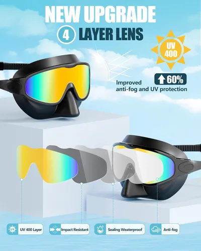 Miniatura 9 de Aegend Gafas de natación con cubierta para la nariz, paquete de 2 máscaras de natación de visión amplia, antivaho/UV
