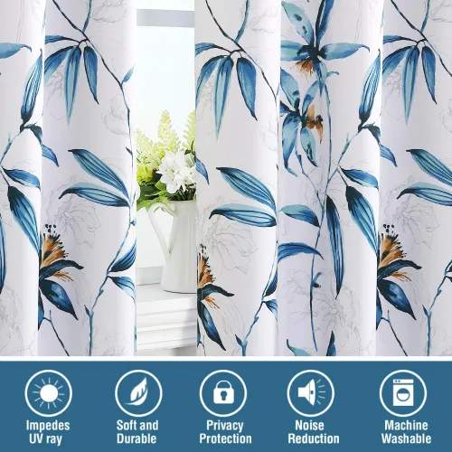 Miniatura 7 de H.VERSAILTEX Cortinas 100% opacas de 63 pulgadas de largo, juego de 2 paneles de cortinas estampadas con aislamiento térmico para dormitorio