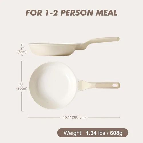Miniatura 7 de SENSARTE Sartén antiadherente de cerámica de 8 pulgadas, sartén saludable no tóxica, sartén para tortilla compatible con inducción con mango Blanco
