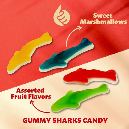 Miniatura 4 de Gummy Sharks Candy Bolsa de 2 libras Sabores surtidos - Cereza, lima, frambuesa azul, limón