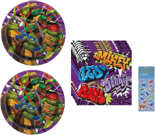 TMNT - Paquete de suministros para fiesta de cumpleaños de las Tortugas Ninja Mutantes Adolescentes incluye 16 platos de pastel de postre, 16