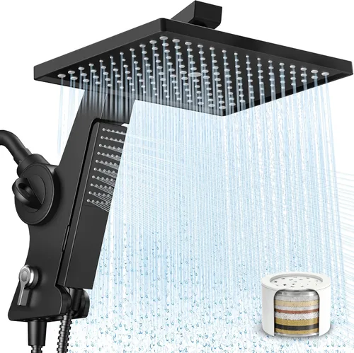 MakeFit Cabezal de ducha de lluvia filtrado con combo de mano, cabezales de ducha de lluvia de alta presión de 12 pulgadas y varita desmontable