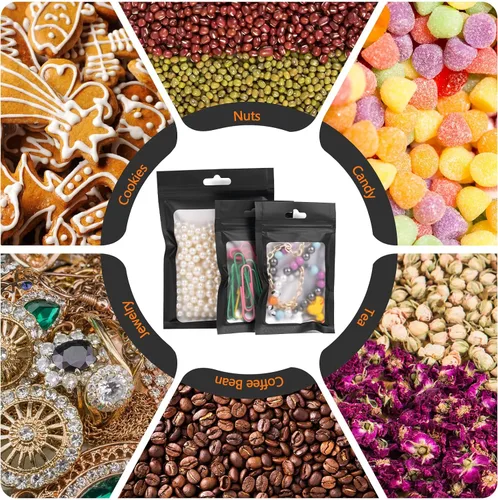 Miniatura 7 de Bolsas de Mylar para dulces, paquete de 200 bolsas resellables (4 x 6 pulgadas, color negro) con ventana transparente para pequeñas empresas