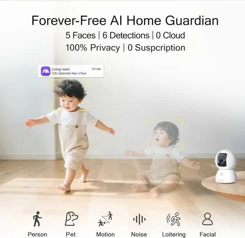 Miniatura 3 de Cámara de seguridad 3K mejorada para interiores, lapso de tiempo gratuito, seguimiento AI e ID facial, cámaras PTZ de monitor