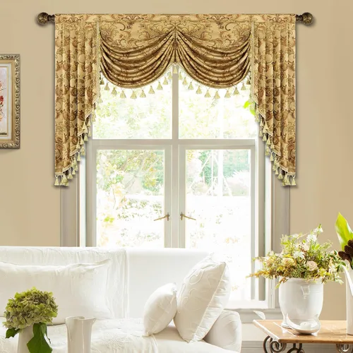 Miniatura 12 de Loom and Mill Cenefas de Cascada de Lujo para Ventanas, Elegante Cenefa de Cortinas Gruesas de Jacquard con Borlas para Sala de Estar, Dormitorio