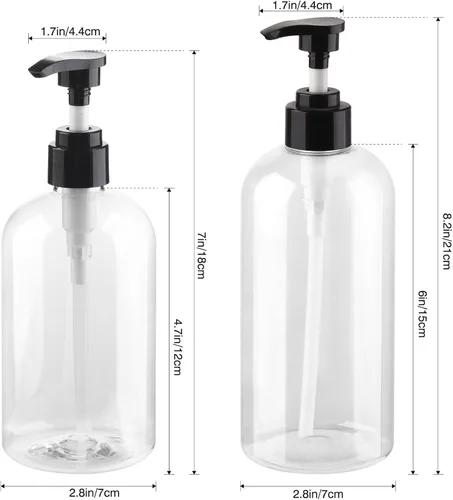 Miniatura 2 de Botellas Dispensadoras de Bomba de Plástico Vacías Paquete de 2 Botellas con Bomba Recargables Transparentes para Champú, Jabón Líquido, Aceite