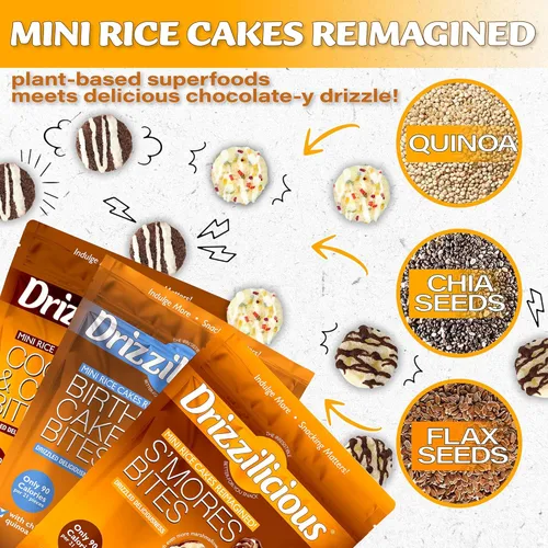 Miniatura 4 de Drizzilicious - Paquete variado de mini tortitas de arroz, crisps de arroz, aperitivo saludable para adultos y niños, tortitas de arroz con sabor