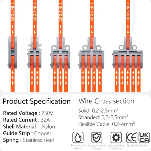 Miniatura 5 de 62 conectores de cable de palanca, mini conectores eléctricos compactos para bricolaje, kit surtido para conexión rápida 24-12 AWG